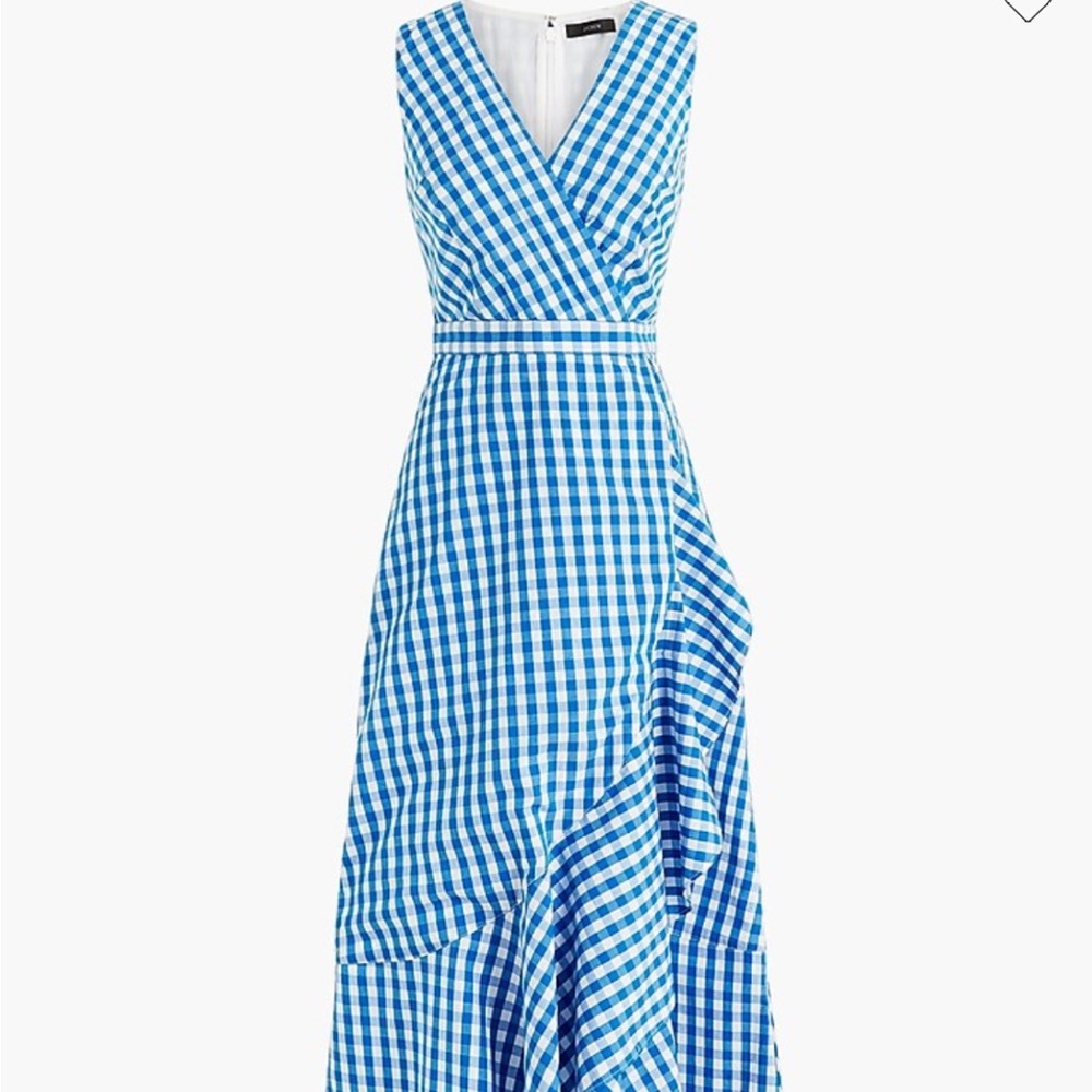 J. Crew Factory Gingham V-neck Ruffle Wrap Maxi Dress in Cotton Poplin Sz 4 NWT